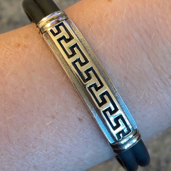 Sterling Silver Greek Key Silicone Bracelet - Picture 2 of 11